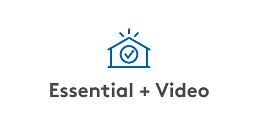 Blue icon of a house with a checkmark in the middle