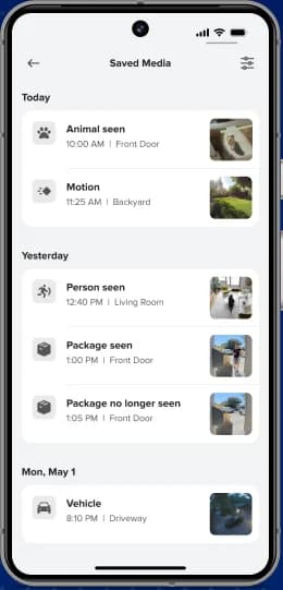 ADT+ app 30-day event video history log