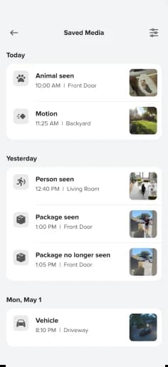 ADT+ app 30-day event video history log