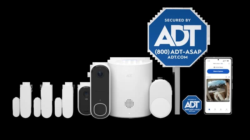 ADT Blu Video Essentials Kit — hub, outdoor camera, and doorbell camera