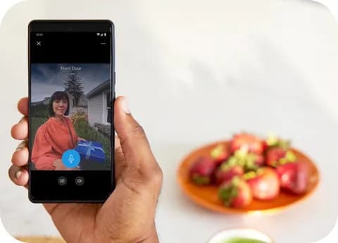 ADT+ app Talk and Listen feature — two-way audio with a visitor at the front door
