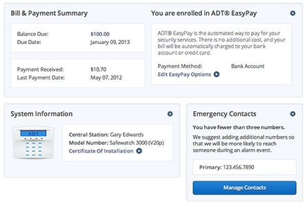 MyADT Bill and Payment Summary