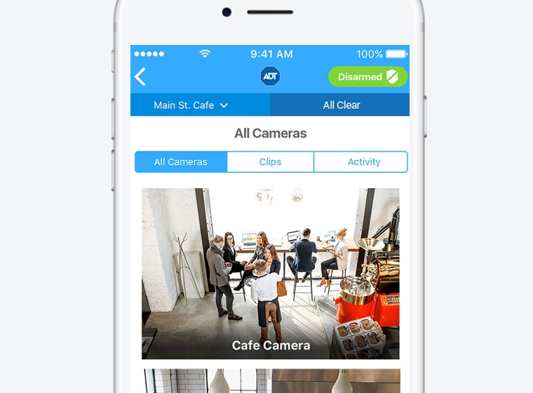 ADT app showing cafe camera footage