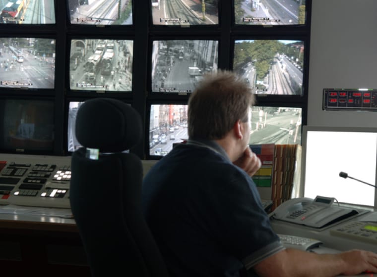 Security office watches surveillance videos