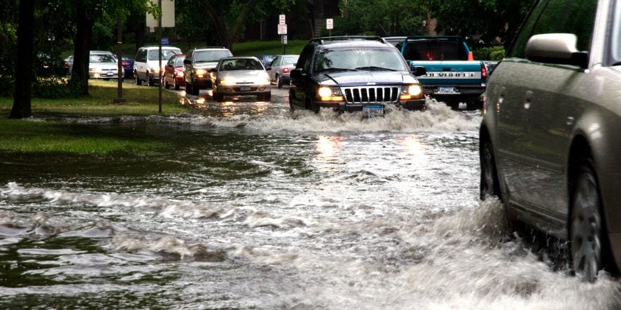 Cars caught in a flash flood
