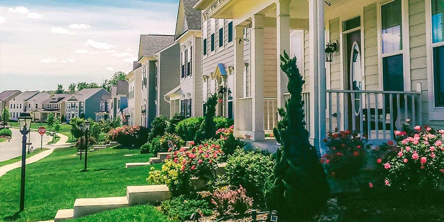 Front lawn of smart home with water management