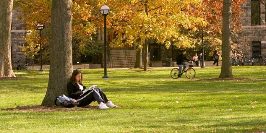 Girl studying on college campus