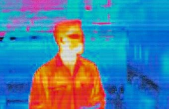 Person rendered in Elevated Skin Temperature heat map view