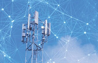 Communications tower with superimposed network graphic