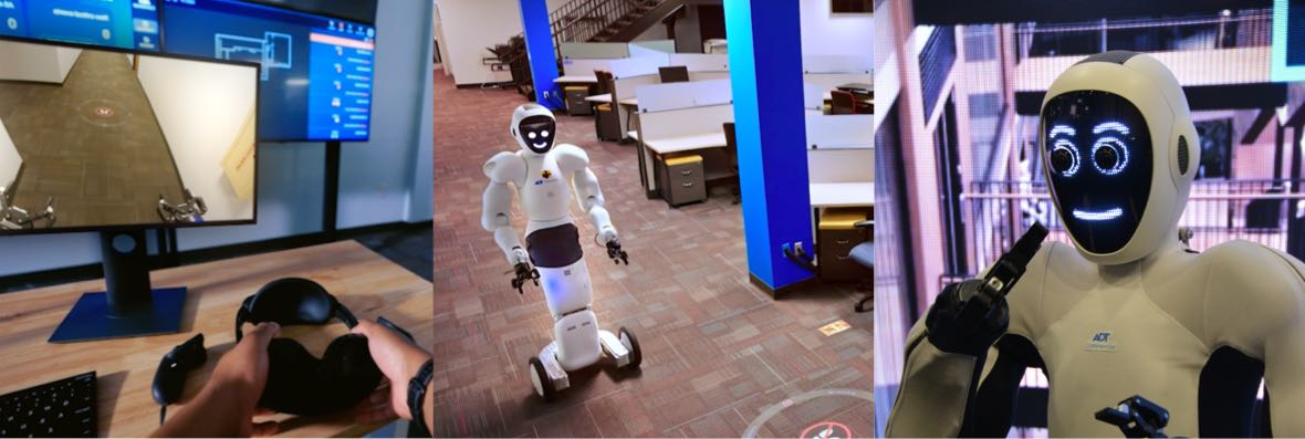 Photo collage of field tests of robot guards