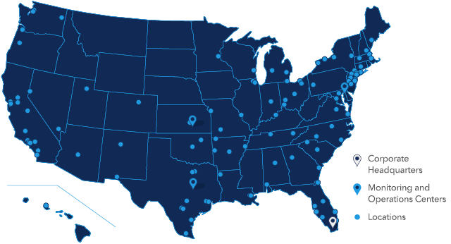 Map of Everon headquarters, monitoring and operations centers and locations