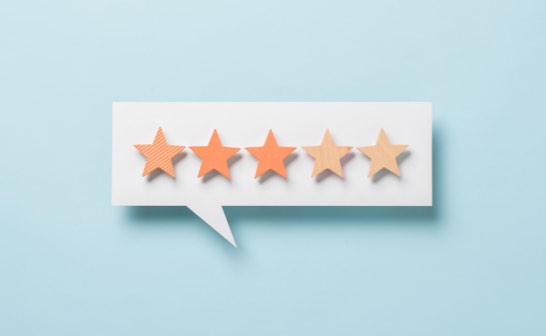 Graphic of five stars in a quote bubble