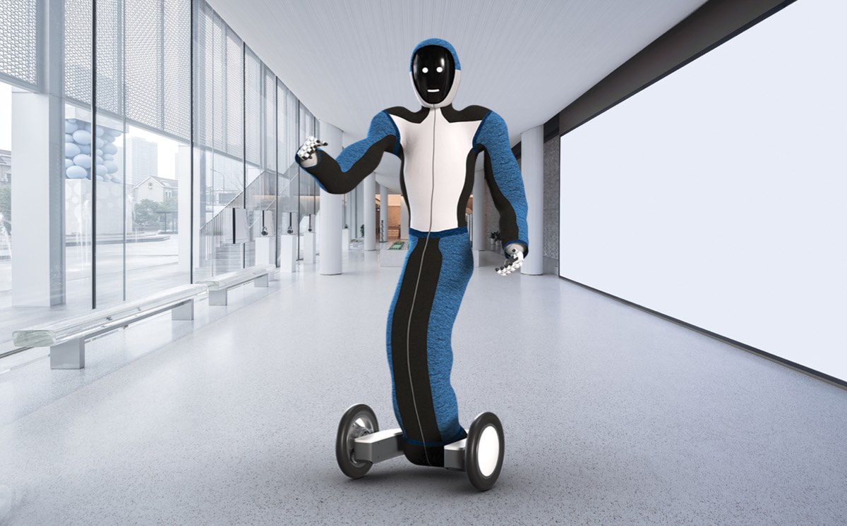 Humanoid robot in hallway