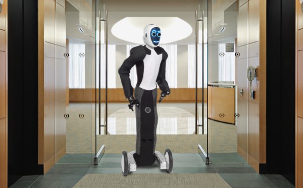Humanoid Robot in office hallway