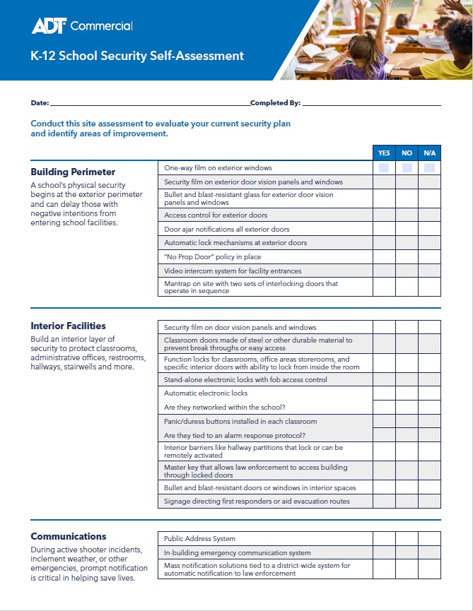 K-12 School Security Self-Assessment form