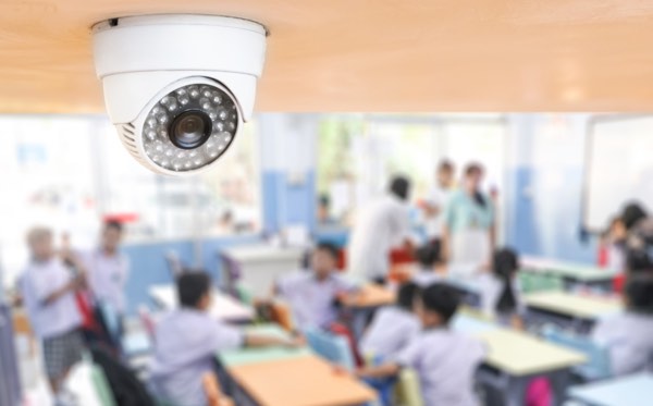 Security camera in classroom ceiling