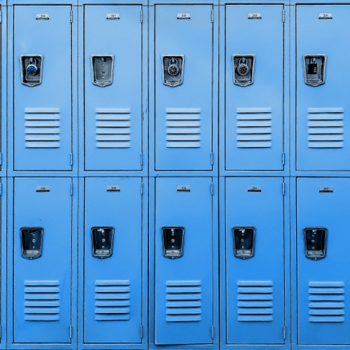 A wall of school lockers