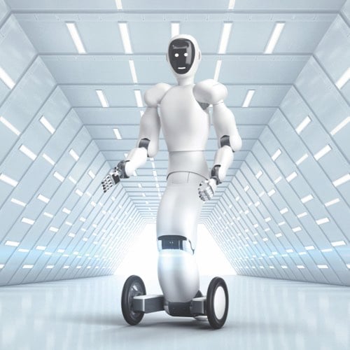 Humanoid Robot in futuristic hallway