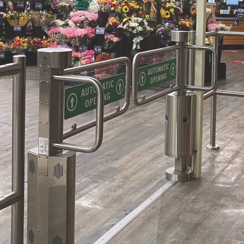 Security gates in grocery store