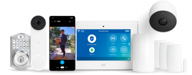 ADT Video & Smart Home package with keypad, doorbell, command panel, app and indoor camera