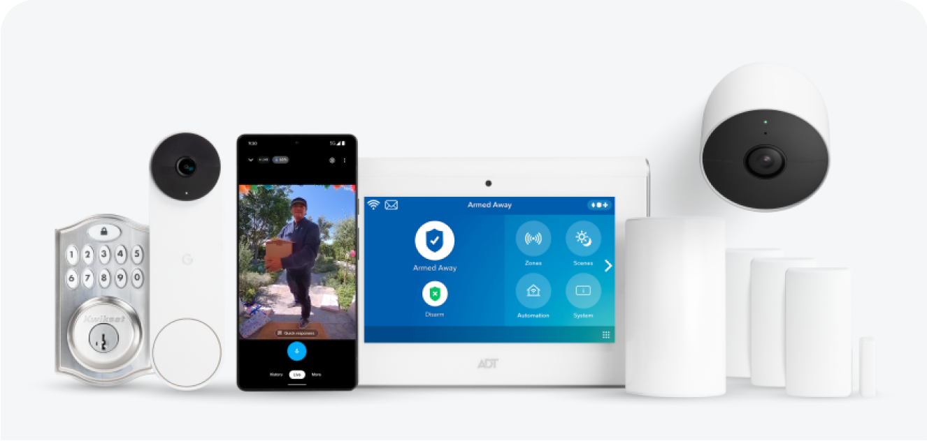 Video and Smart Home package with ADT Smart Lock, Google Nest Doorbell, Command Panel, Indoor Camera and other products Video and Smart Home package with ADT Smart Lock, Google Nest Doorbell, Command Panel, Indoor Camera and other products