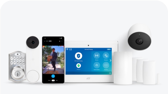 Smart Home package with ADT Smart Lock, app, Command Panel, and other products