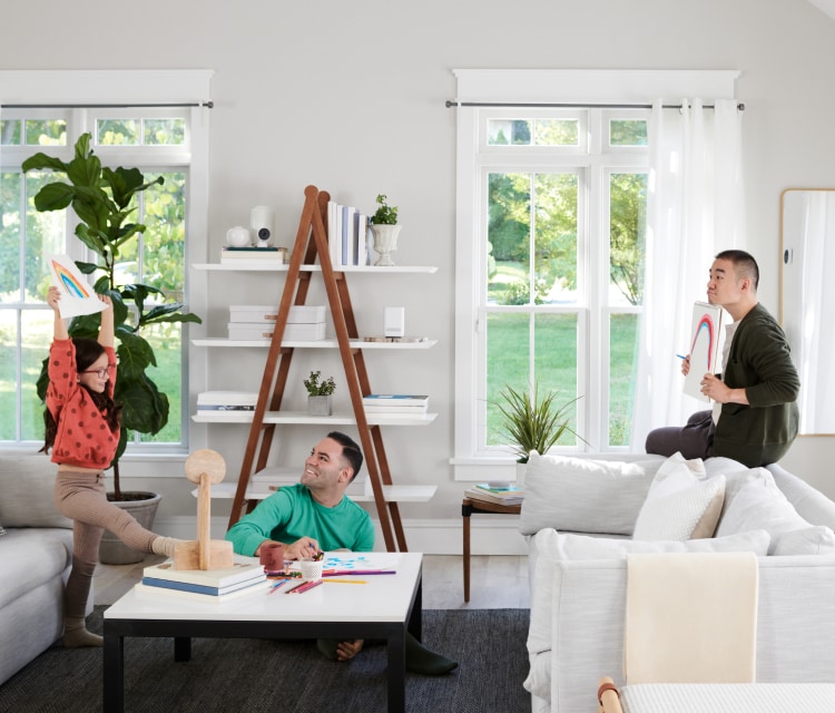 Family in the liviing room with a DIY setup