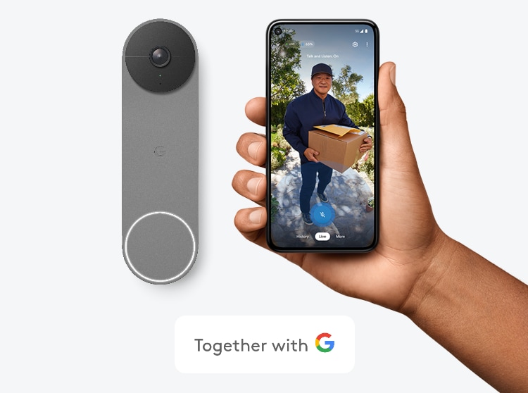 Google doorbell with ADT app on phone showing a delivery man