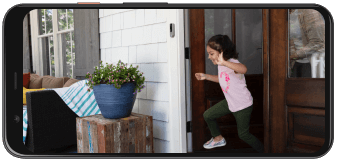 Phone with image of girl running out the door