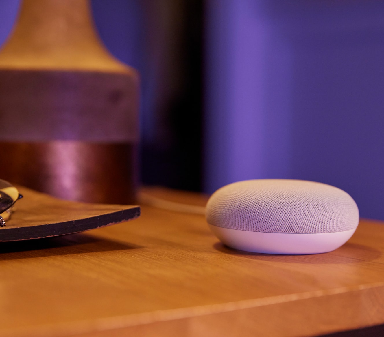 Google voice device on a dresser Google voice device on a dresser