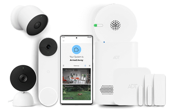 ADT Video & Smart Home package with keypad, Google doorbell, command panel, app and indoor camera