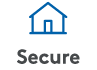 Blue icon of a house  with the word "secure" at the bottom