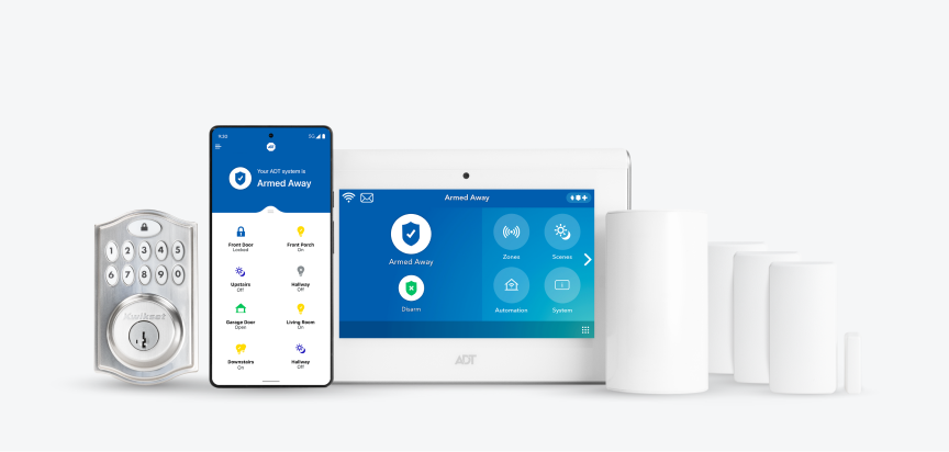 Smart Home package with ADT Smart Lock, app, Command Panel, and other products