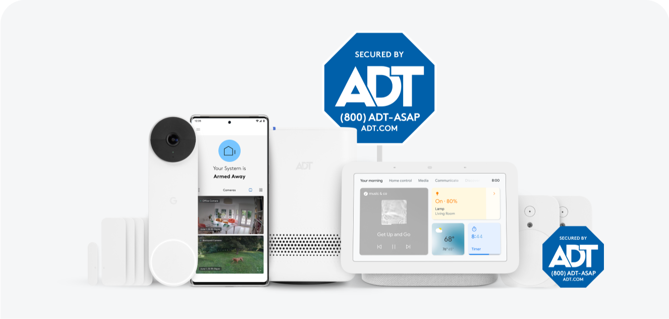 ADT Premium Package with ADT app showing footage, doorbell camera, command panel, sensors and more
