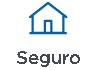 Icono azul de una casa con la palabra "segura" en la parte inferior