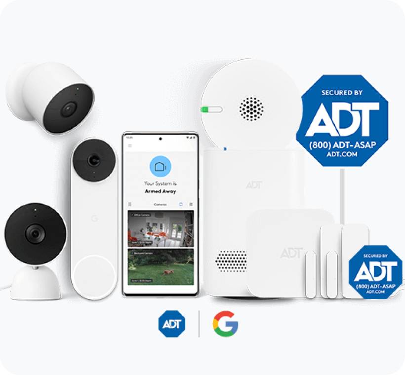ADT Premium Package with hub, Google Nest Doorbell, Indoor Camera, Outdoor Camera, smoke detector, etc. 